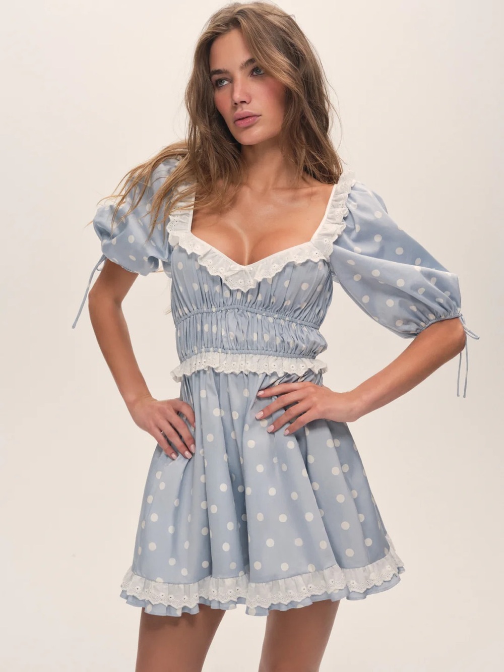 For Love & Lemons Jackson Puff
Sleeve Mini Dress | Blue Polka Dot | XS | NWT